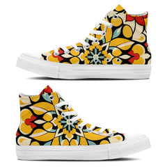 Golden Horizons: Embrace Moroccan Vibes with Mid-Cut Canvas Shoes, Radiant in Reds and Yellows
