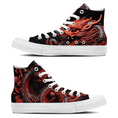Elevate Your Style with Dragon-Inspired Mid-Top Canvas Shoes - Unisex Fashion Statement