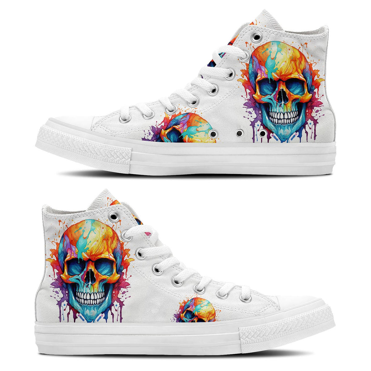 Gothic Palette: Men and Women's Mid-Top Canvas Shoes - Embrace Dark Elegance with Skull Pencil Art, a Fusion of Colors and Intricate Patterns