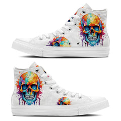 Gothic Palette: Men and Women's Mid-Top Canvas Shoes - Embrace Dark Elegance with Skull Pencil Art, a Fusion of Colors and Intricate Patterns
