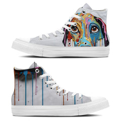 Abstract Canine Chic: Men and Women's Mid-Top Canvas Shoes - Embrace the Fusion of Art and Furry Friends with Dripping Art Dog Imagery
