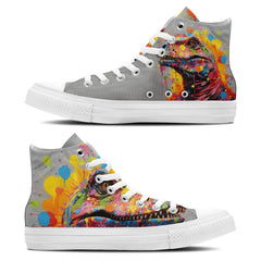 Dotting Dinos: Elevate Your Style with Central-High Canvas Shoes - Unisex Fashion featuring Playful Dinosaur Prints in a Captivating Mix of Color and DOTS Whimsy