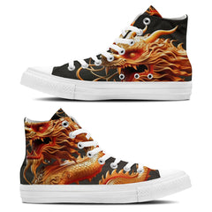 Elevate Your Style with Dragon-Inspired Mid-Top Canvas Shoes - Unisex Fashion Statement