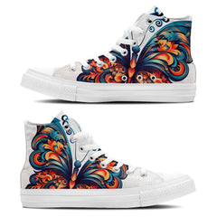 Graceful Soar: Mid-Top Canvas Shoes adorned with Butterfly Elegance for Men and Women – A Whimsical Step into Style and Comfort.