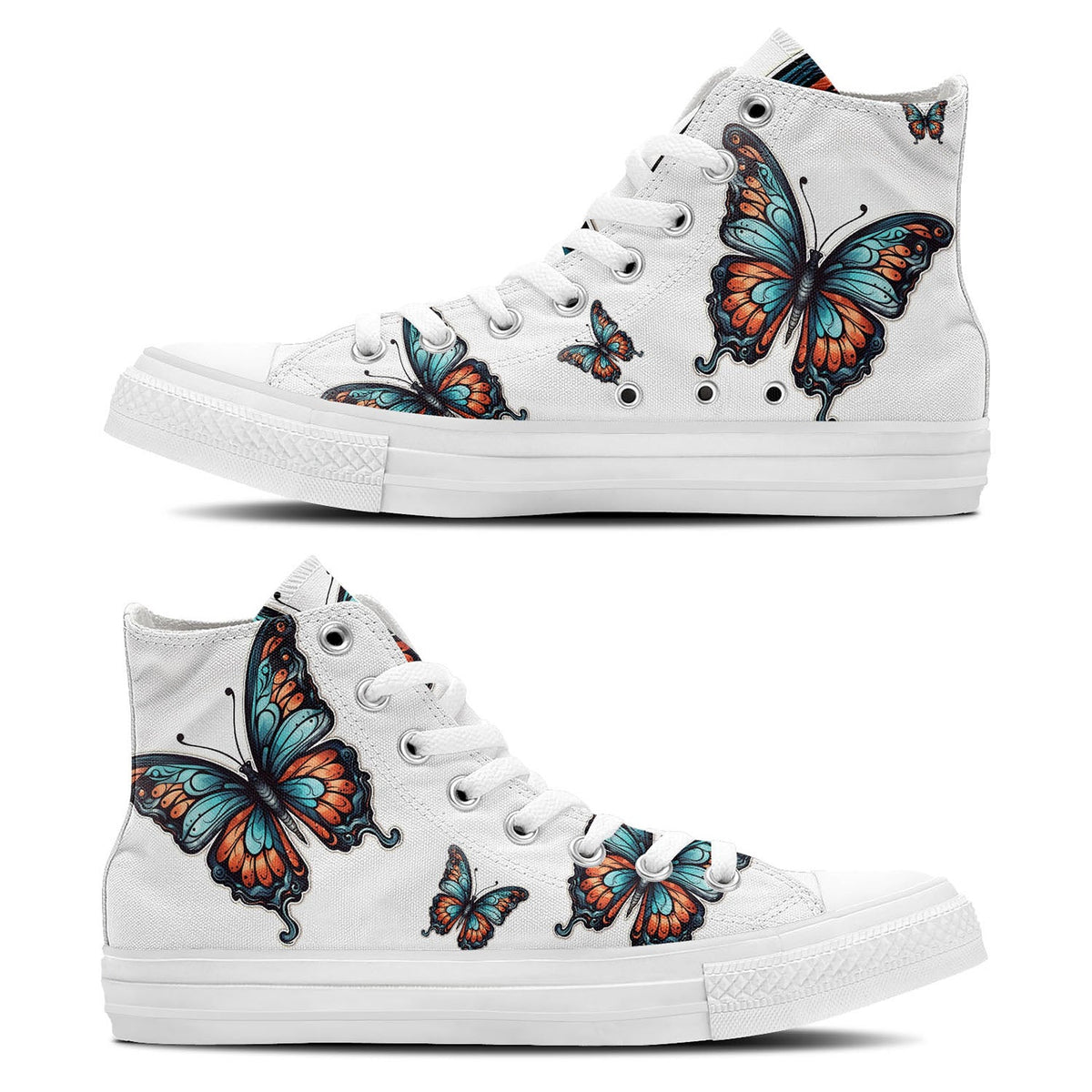 Graceful Soar: Mid-Top Canvas Shoes adorned with Butterfly Elegance for Men and Women – A Whimsical Step into Style and Comfort