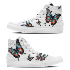 Graceful Soar: Mid-Top Canvas Shoes adorned with Butterfly Elegance for Men and Women – A Whimsical Step into Style and Comfort