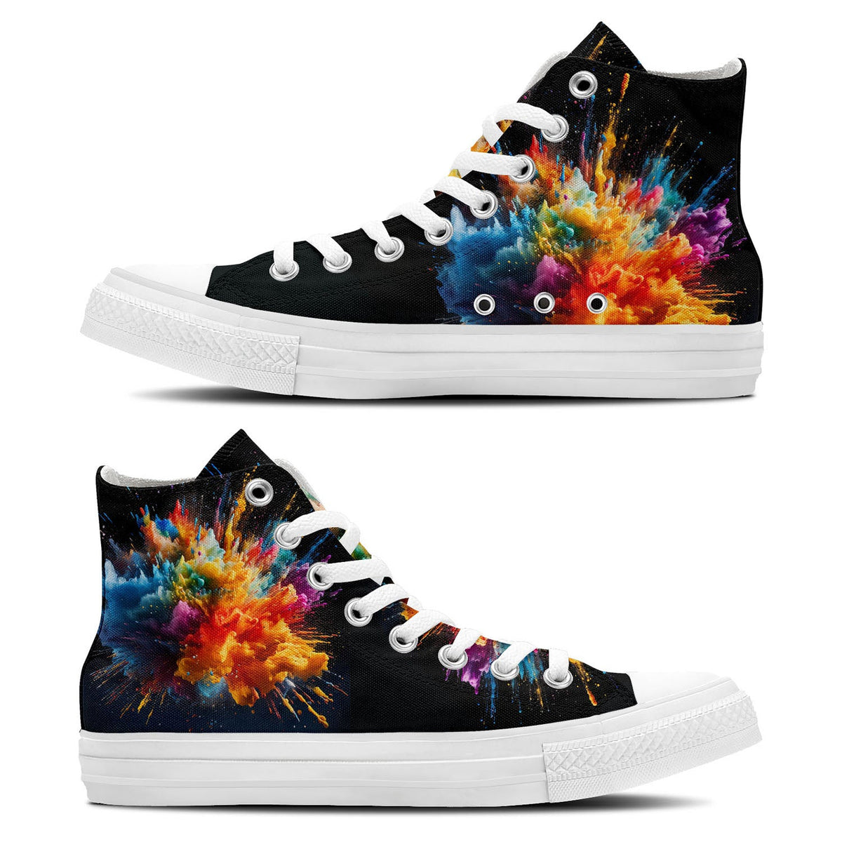 Fireworks Frenzy: Unisex Mid-Top Canvas Shoes - Step into a Burst of Color with Splash Paint Style Fireworks Prints for Men and Women