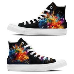 Fireworks Frenzy: Unisex Mid-Top Canvas Shoes - Step into a Burst of Color with Splash Paint Style Fireworks Prints for Men and Women