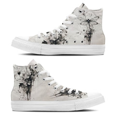 Dragonfly Dreams: Central-High Canvas Shoes featuring Japanese Ink Styling – Unisex Fashion Inspired by the Artistry of the East