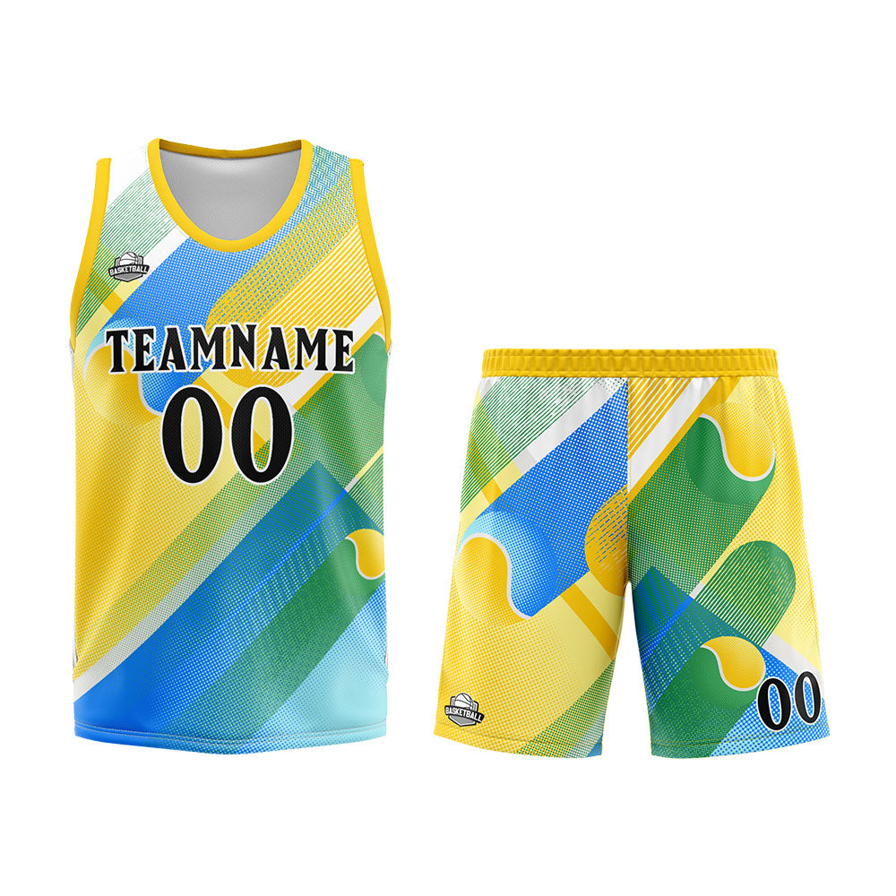 Custom Yellow Blue Basketball Jersey Uniform Suit Printed Your Logo Name Number