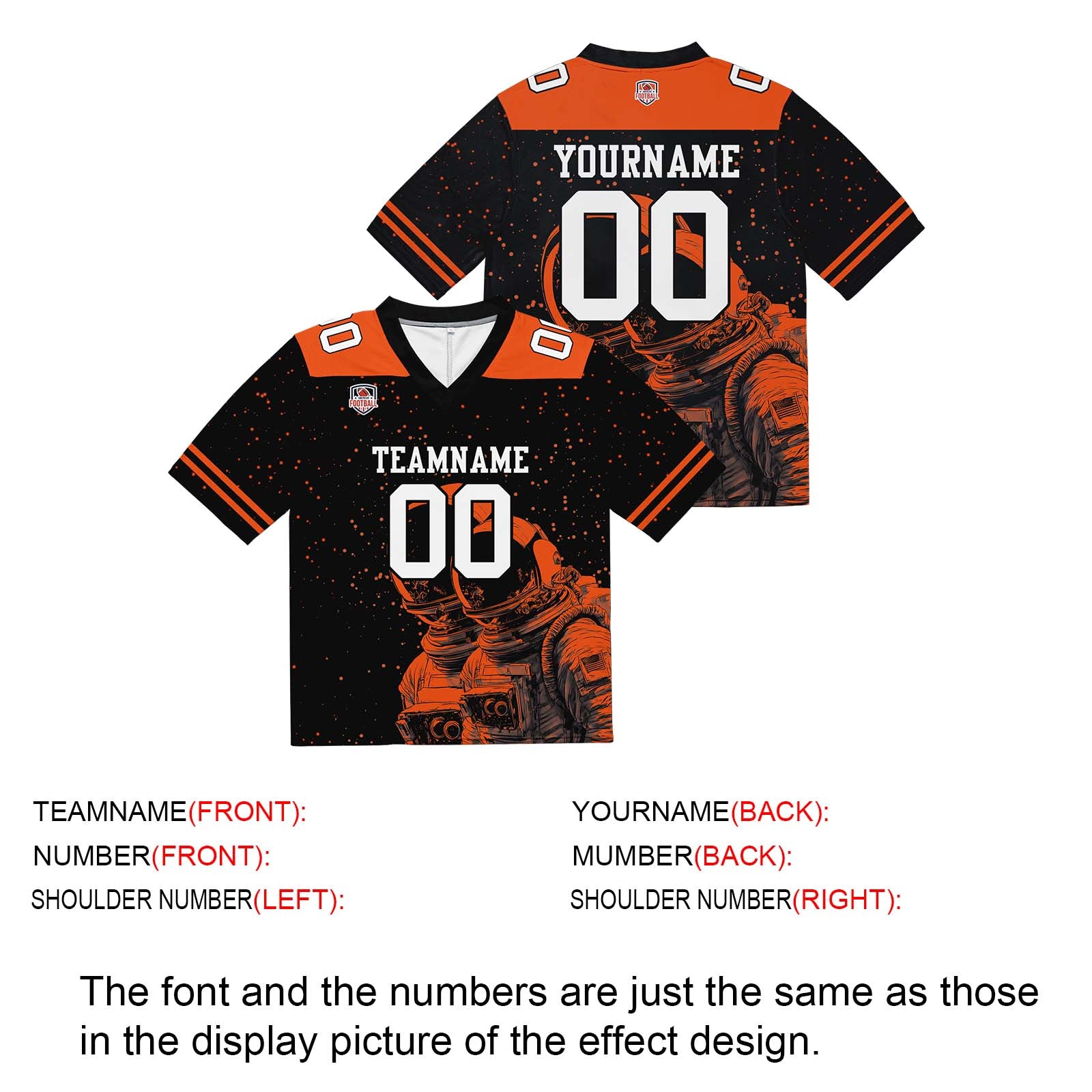 Custom Football Jersey Shirt Personalized Stitched Printed Team Name Number Black&Orange