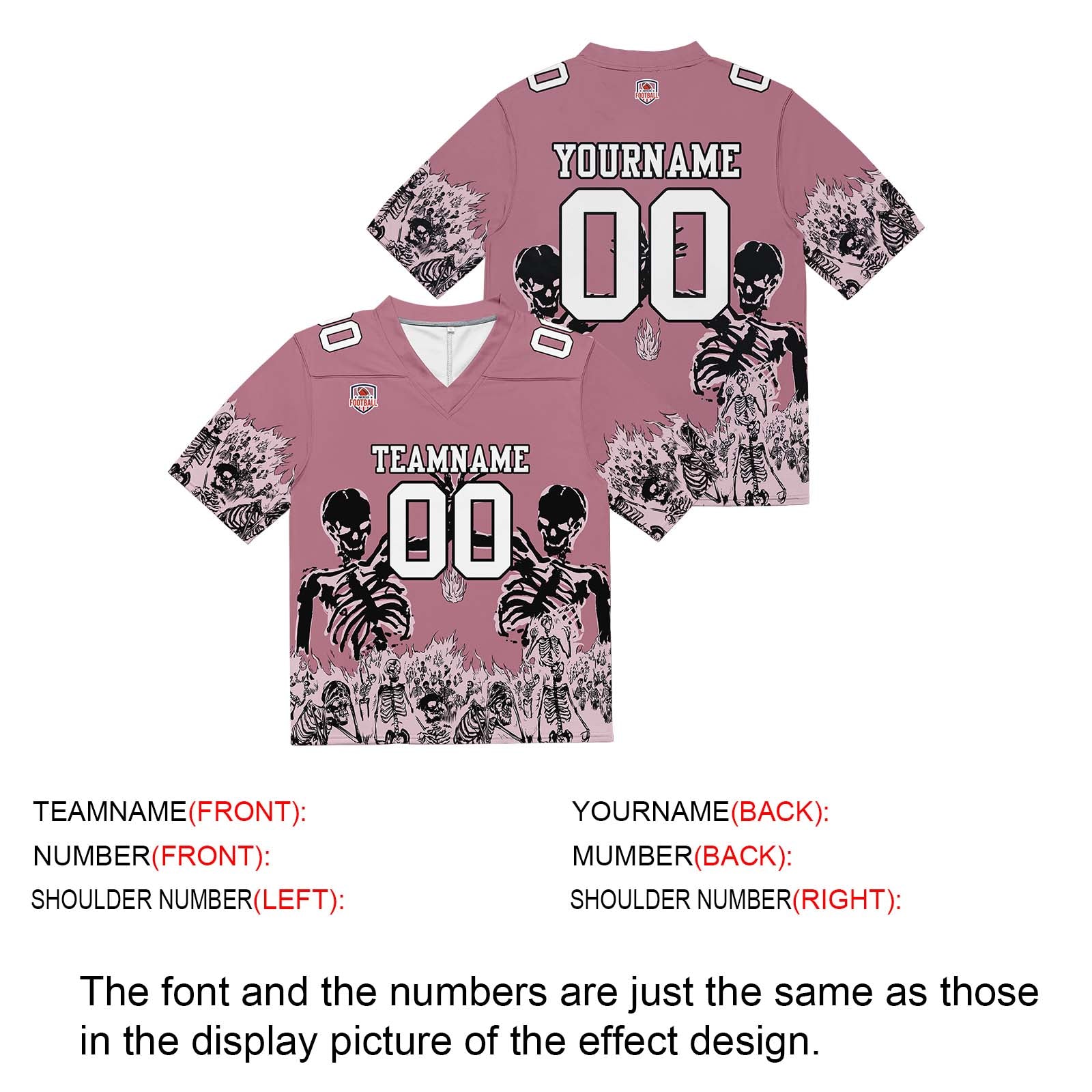 Custom Football Jersey Shirt Personalized Stitched Printed Team Name Number Pink
