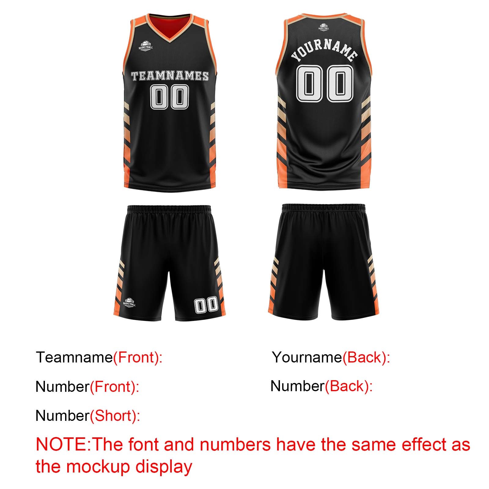 Custom Black Orange Gold Reversible Basketball Suit for Adults and Kids Personalized Jersey