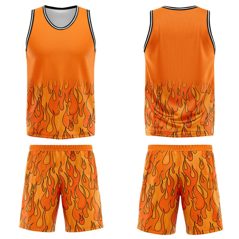 Custom Orange flame Basketball Jersey Uniform Suit Printed Your Logo Name Number