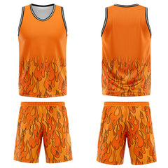 Custom Orange flame Basketball Jersey Uniform Suit Printed Your Logo Name Number
