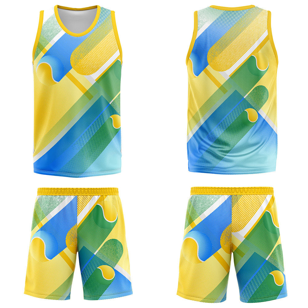 Custom Yellow Blue Basketball Jersey Uniform Suit Printed Your Logo Name Number
