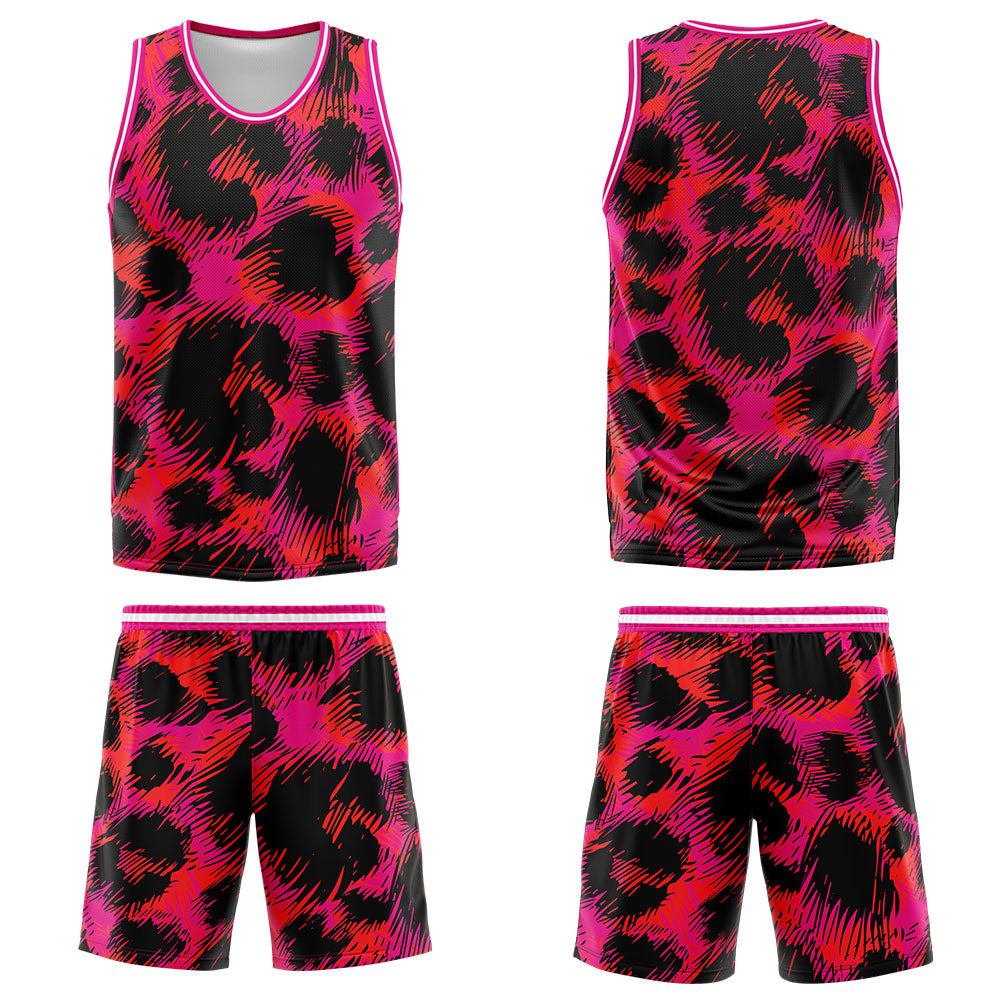 Custom Pink leopard print Basketball Jersey Uniform Suit Printed Your Logo Name Number