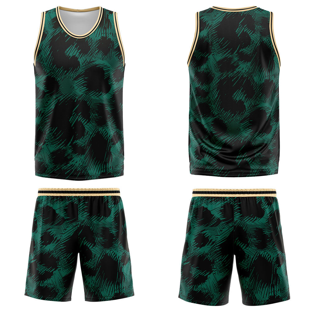 Custom Green leopard print Basketball Jersey Uniform Suit Printed Your Logo Name Number
