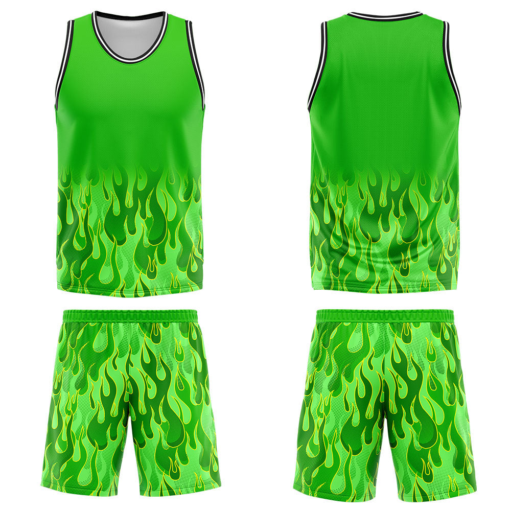 Custom Green flame Basketball Jersey Uniform Suit Printed Your Logo Name Number