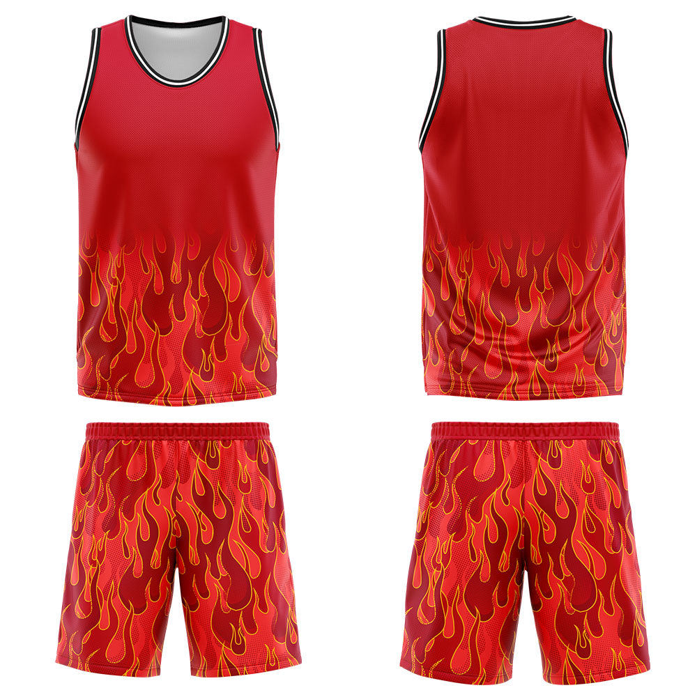 Custom Red flame Basketball Jersey Uniform Suit Printed Your Logo Name Number