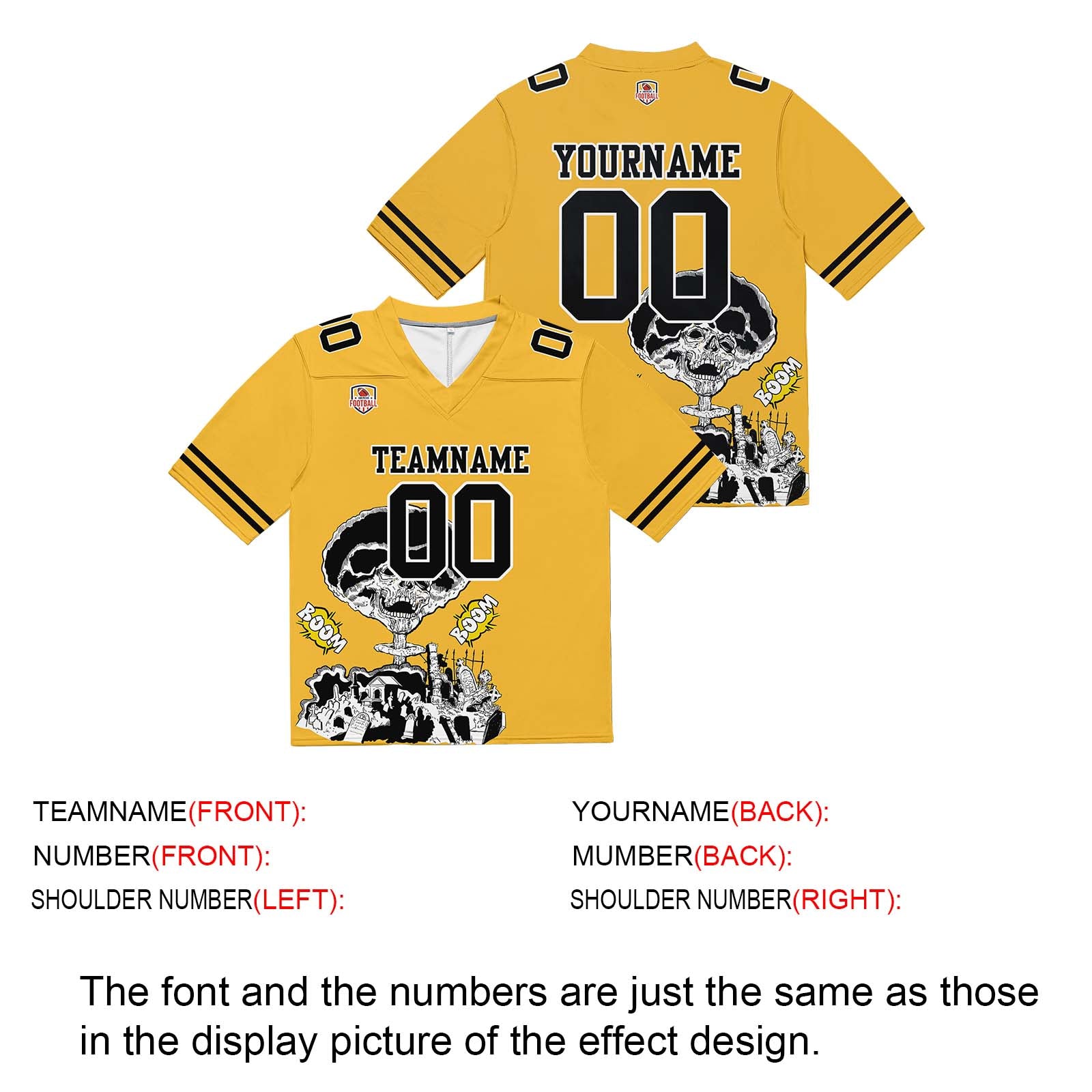 Custom Football Jersey Shirt Personalized Stitched Printed Team Name Number Yellow
