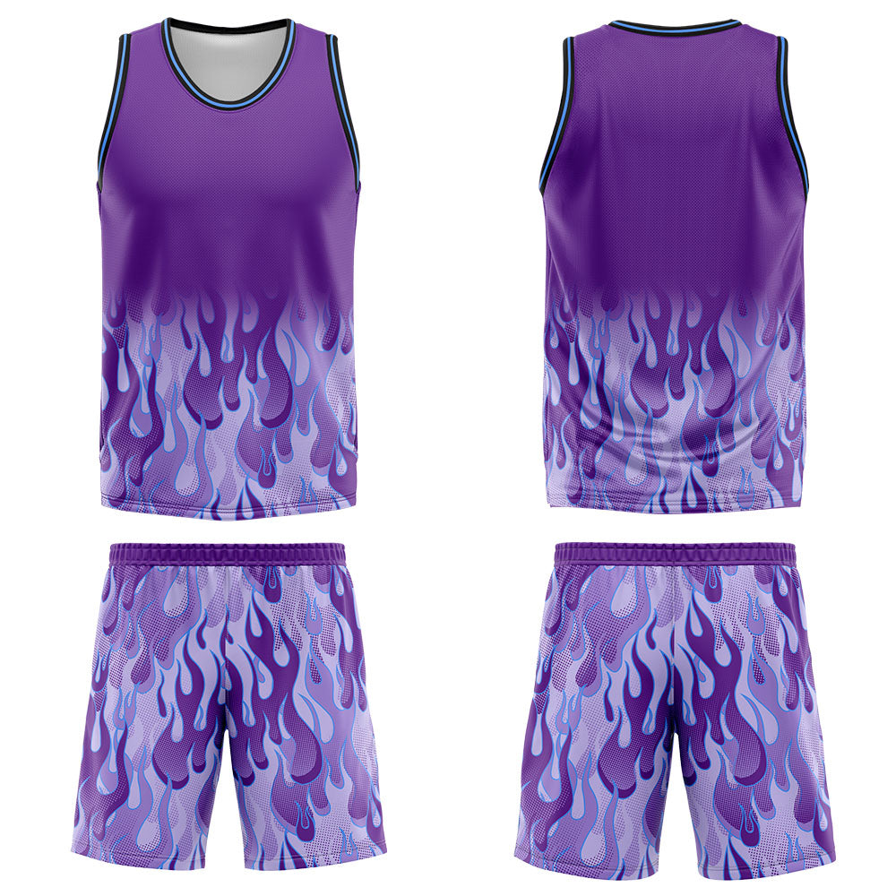 Custom Purple flame Basketball Jersey Uniform Suit Printed Your Logo Name Number