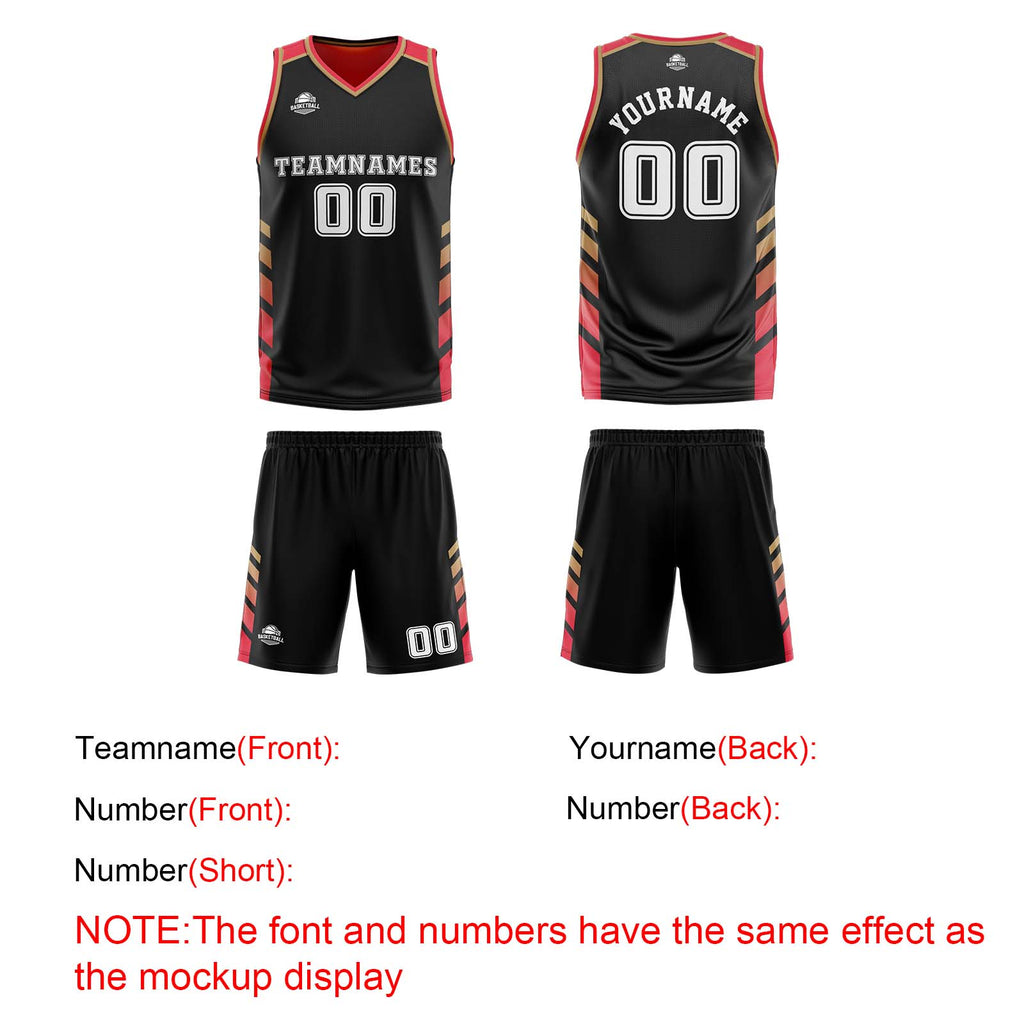 Custom Black Red Gold Reversible Basketball Suit for Adults and Kids Personalized Jersey