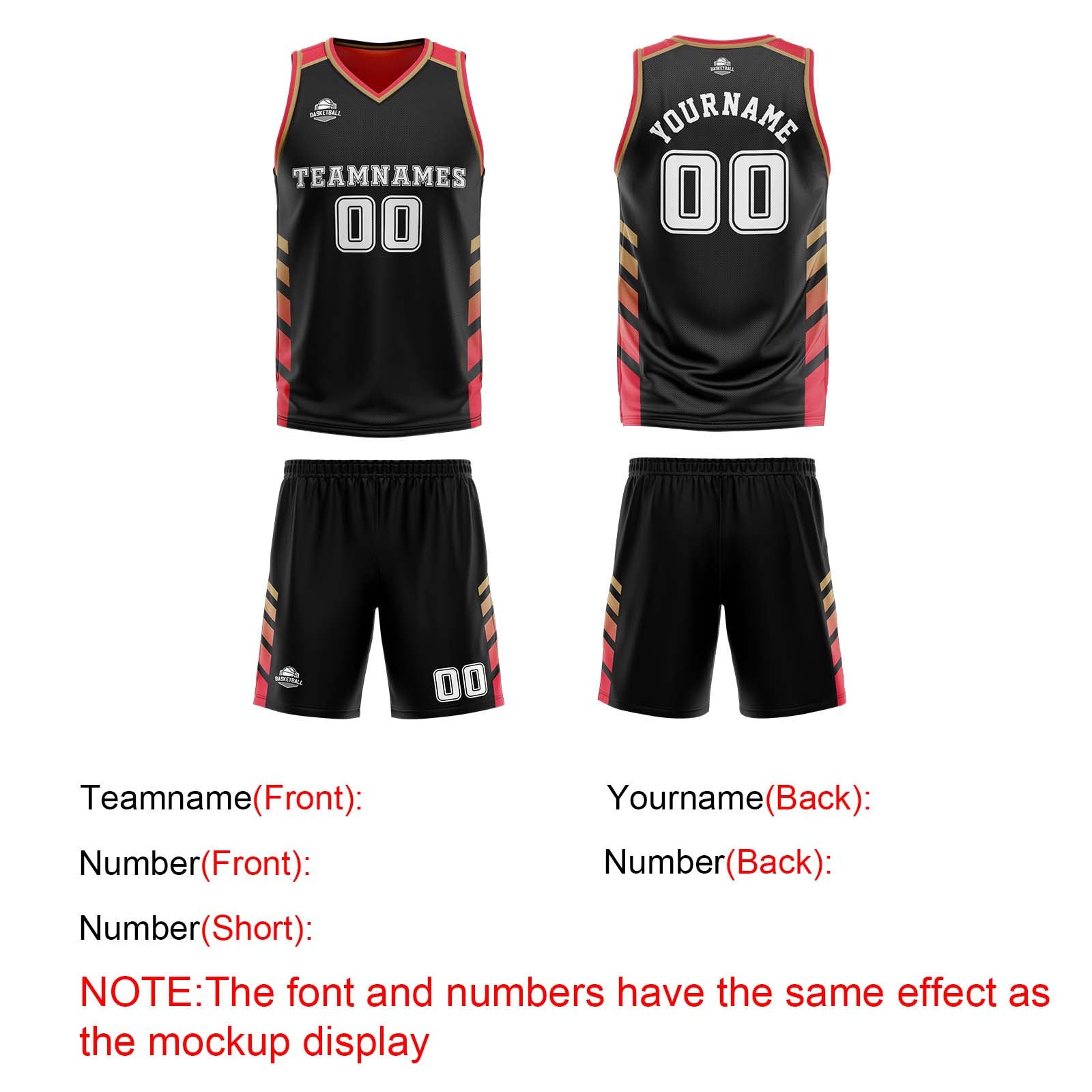 Custom Black Red Gold Reversible Basketball Suit for Adults and Kids Personalized Jersey