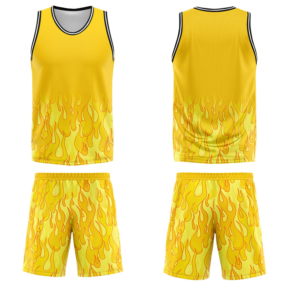 Custom Yellow flame Basketball Jersey Uniform Suit Printed Your Logo Name Number