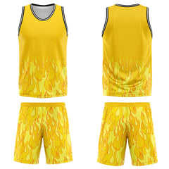 Custom Yellow flame Basketball Jersey Uniform Suit Printed Your Logo Name Number