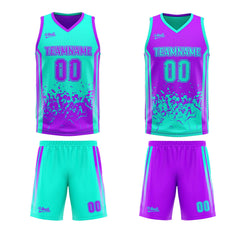 Custom Light Blue Light Purple Reversible Basketball Suit for Adults and Kids Personalized Jersey