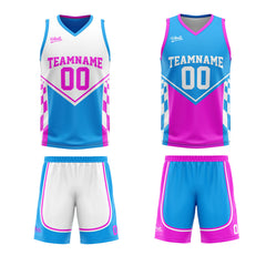 Custom Blue Light Pink Reversible Basketball Suit for Adults and Kids Personalized Jersey