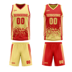 Custom Red Yellow Reversible Basketball Suit for Adults and Kids Personalized Jersey