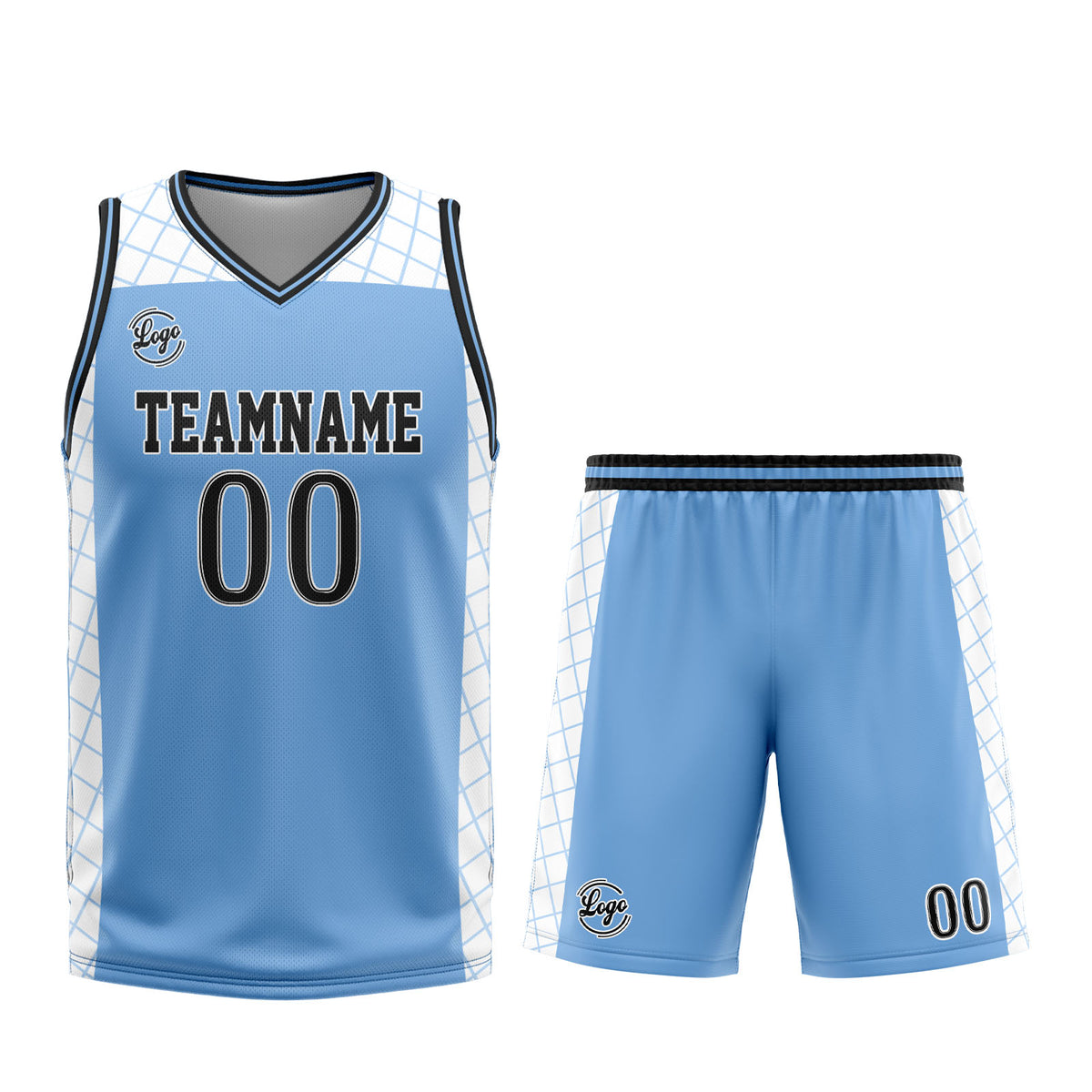 Custom Light Blue Black Basketball Jersey Uniform Suit Printed Your Logo Name Number