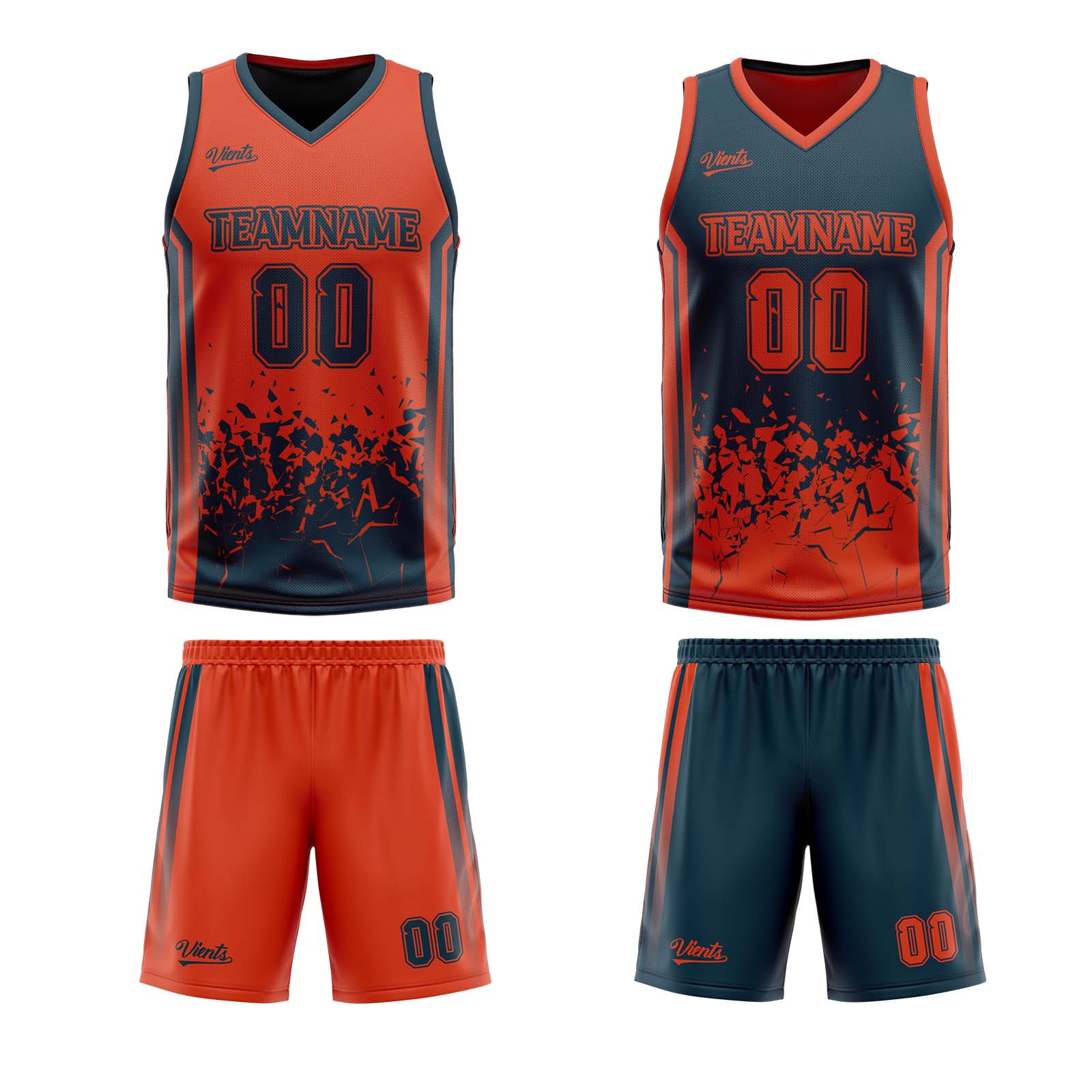 Custom Navy Orange Reversible Basketball Suit for Adults and Kids Personalized Jersey