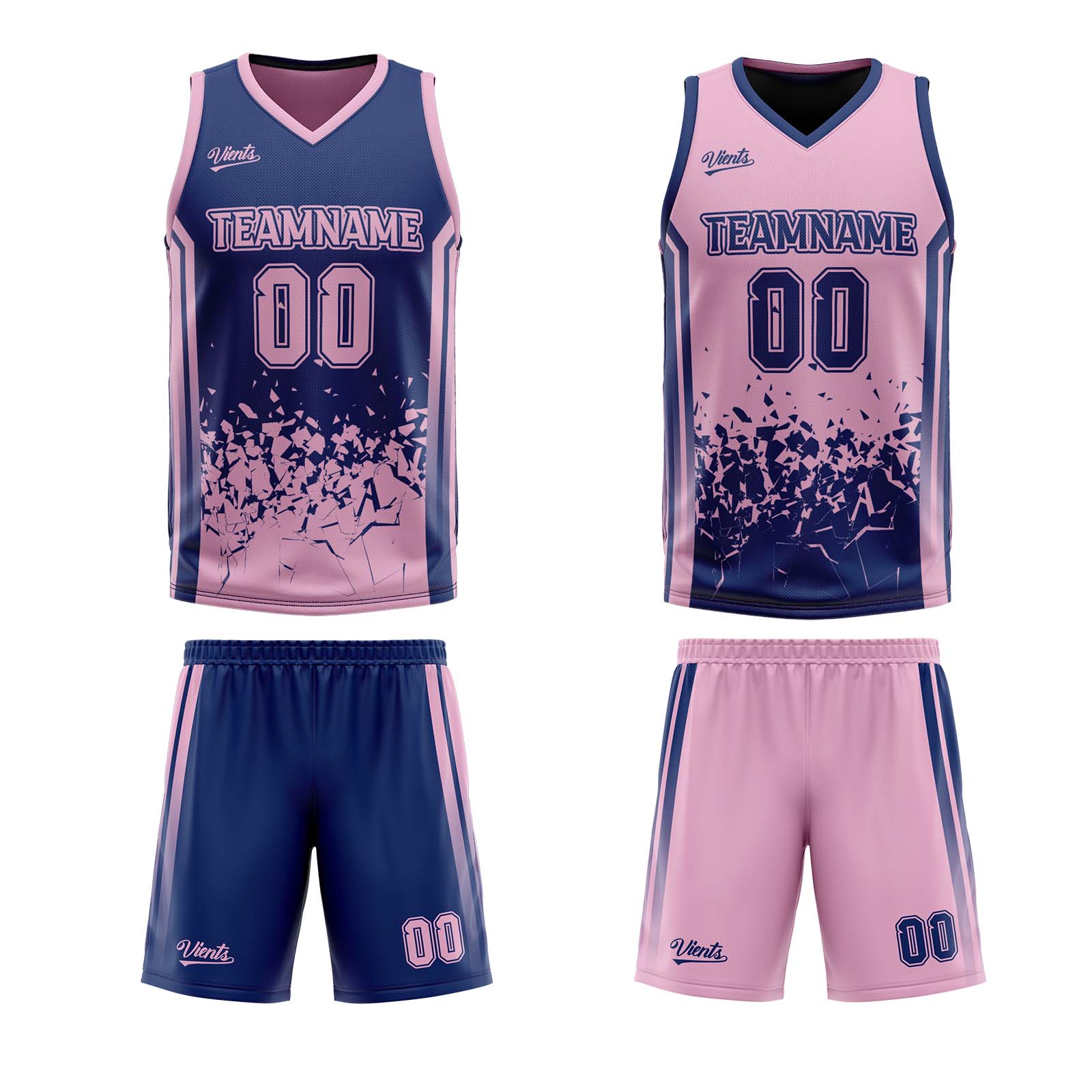 Custom Navy Pink Reversible Basketball Suit for Adults and Kids Personalized Jersey