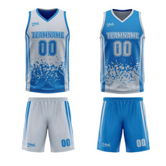 Custom Blue Grey Reversible Basketball Suit for Adults and Kids Personalized Jersey