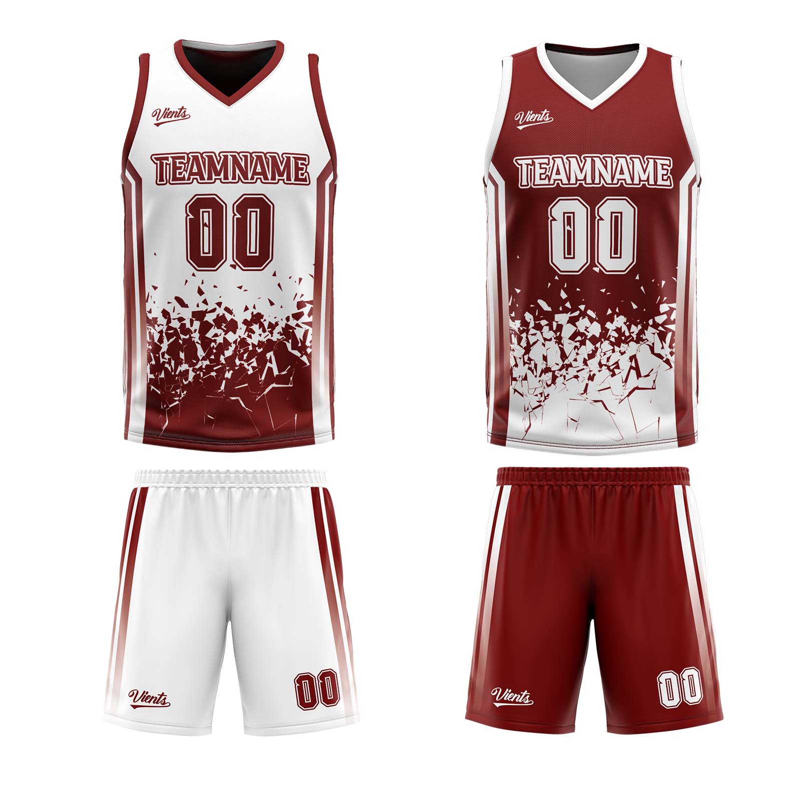 Custom Burgundy White Reversible Basketball Suit for Adults and Kids Personalized Jersey