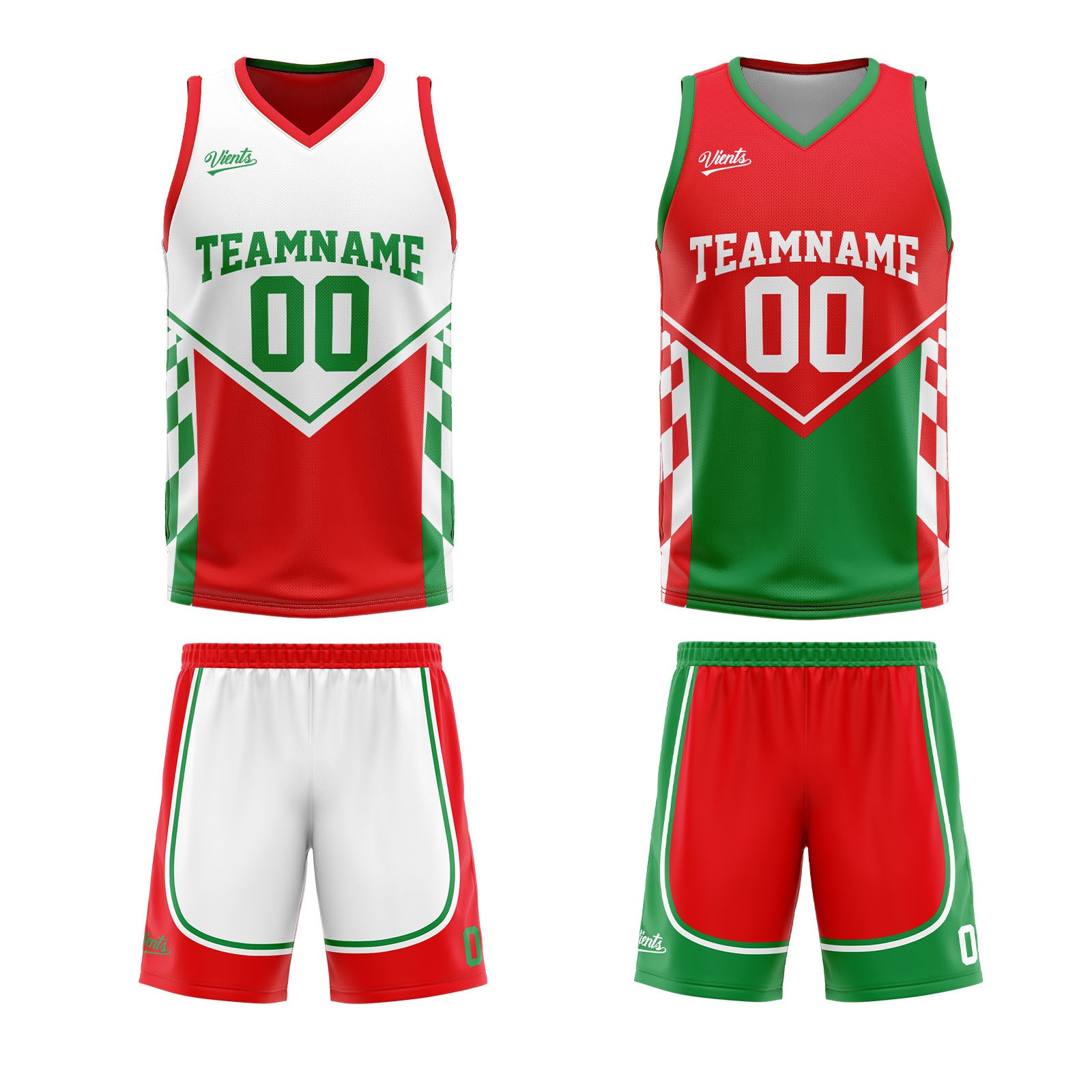 Custom Red Green Reversible Basketball Suit for Adults and Kids Personalized Jersey
