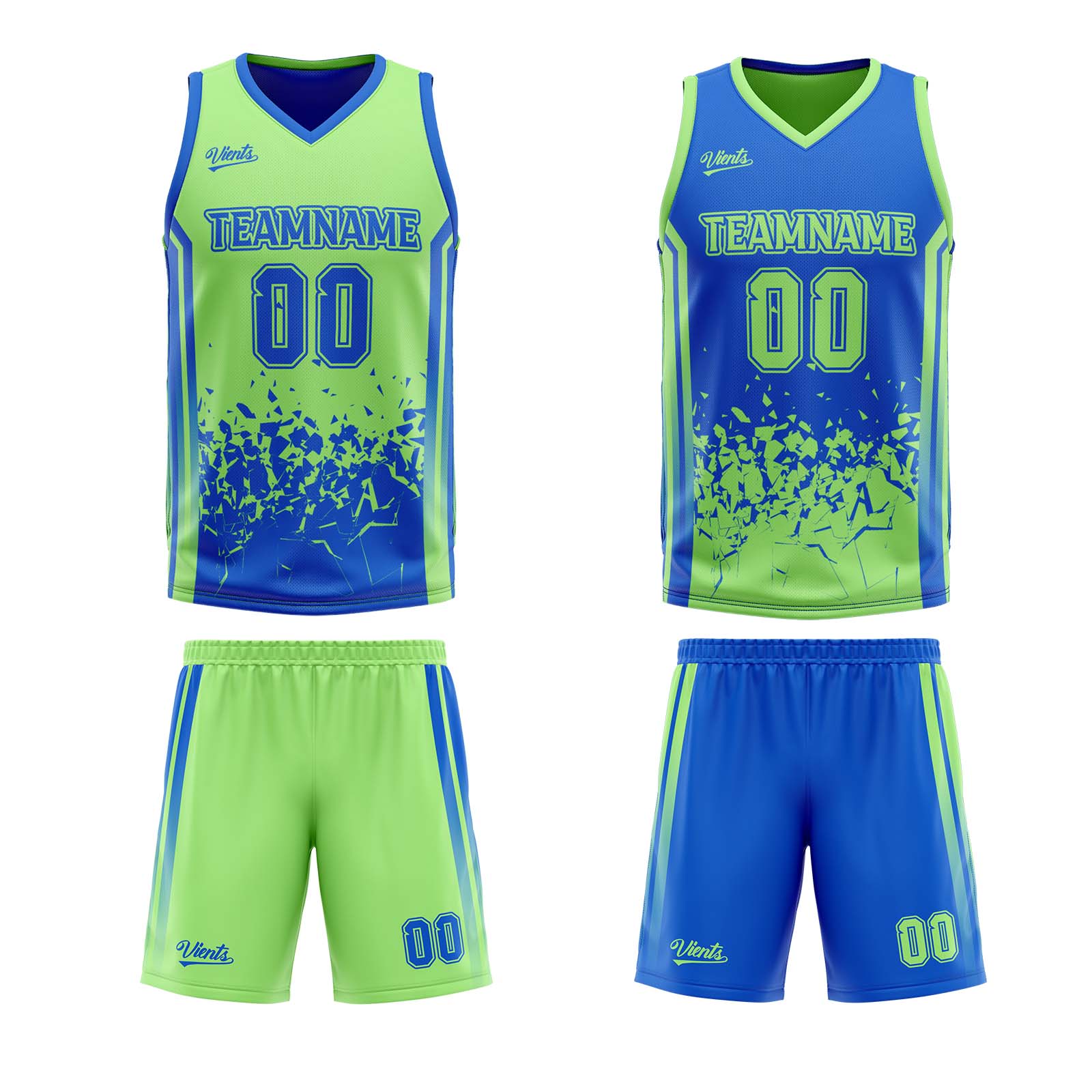 Custom Blue Green Reversible Basketball Suit for Adults and Kids Personalized Jersey