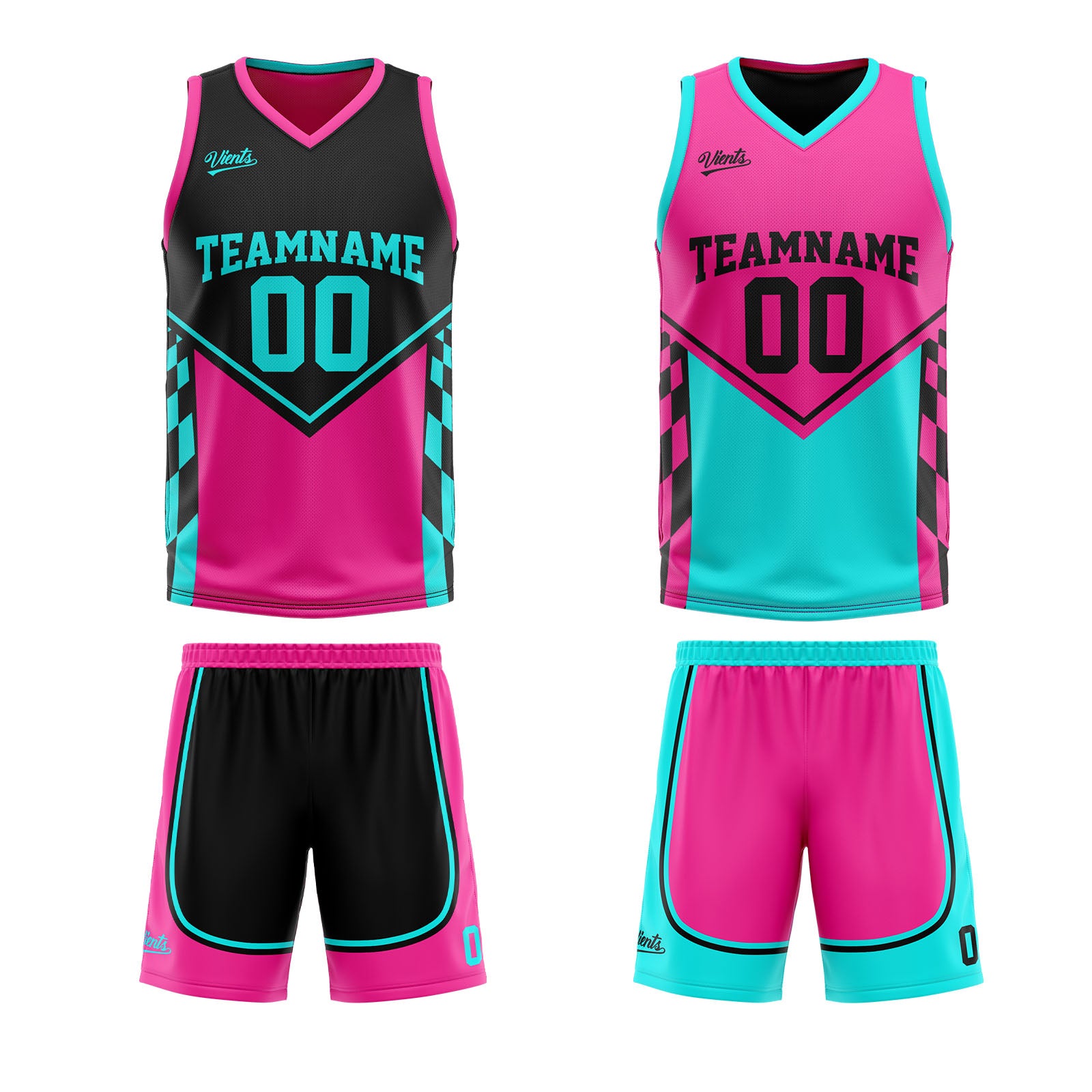 Custom Black Pink Light Blue Reversible Basketball Suit for Adults and Kids Personalized Jersey
