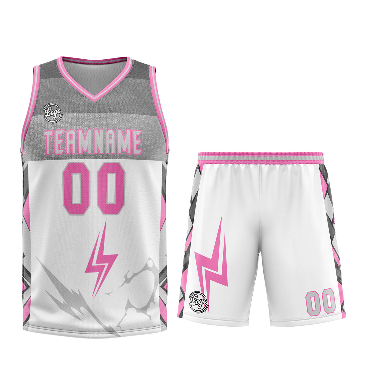 Custom White Grey Pink Basketball Jersey Uniform Suit Printed Your Logo Name Number
