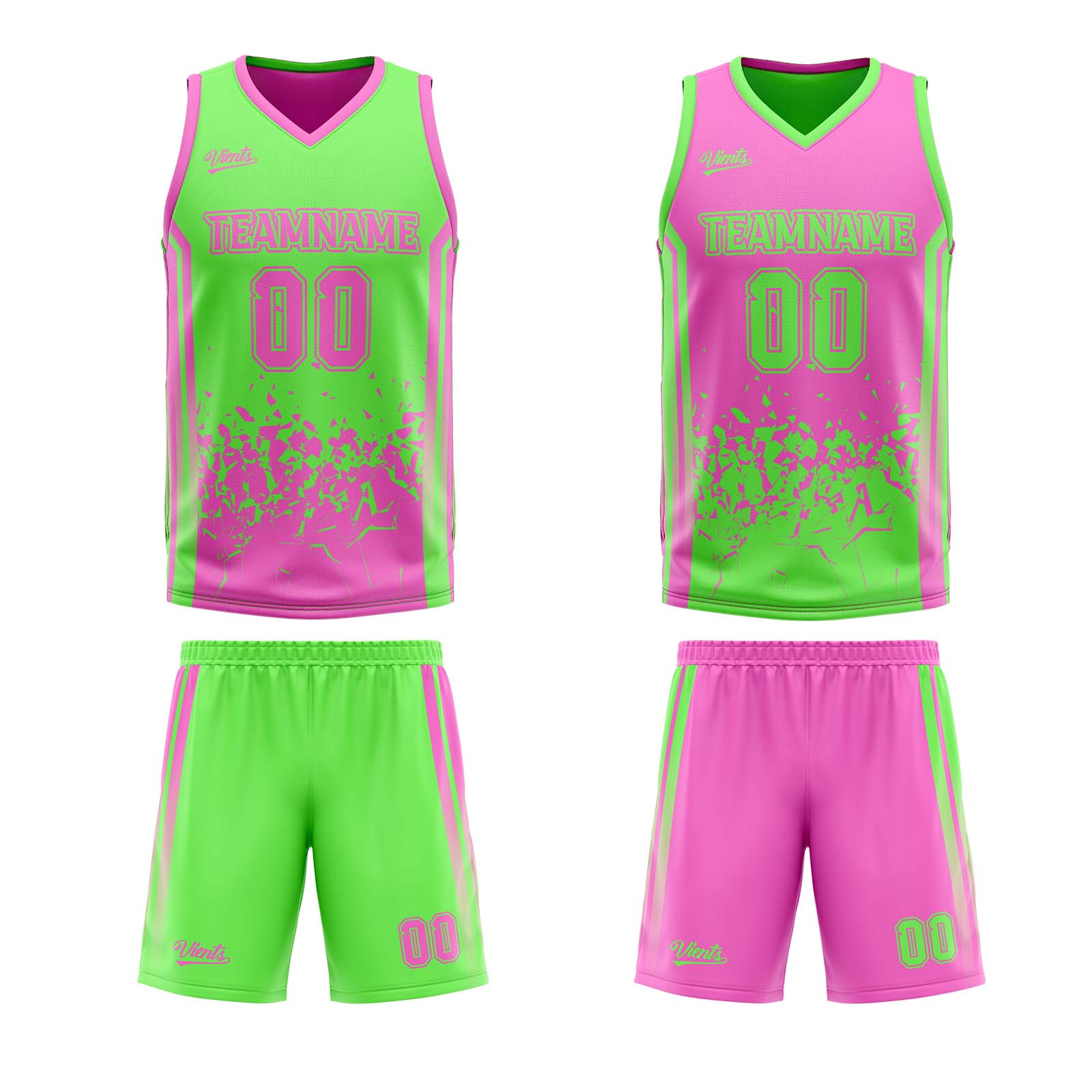 Custom Green Pink Reversible Basketball Suit for Adults and Kids Personalized Jersey