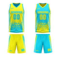 Custom Light Yellow Light Blue Reversible Basketball Suit for Adults and Kids Personalized Jersey