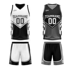 Custom Black Grey Reversible Basketball Suit for Adults and Kids Personalized Jersey