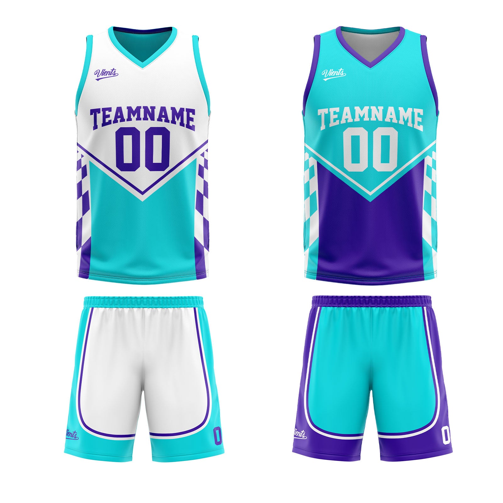 Custom Light Blue Purple Reversible Basketball Suit for Adults and Kids Personalized Jersey