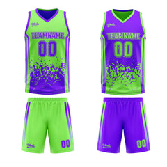 Custom Green Purple Reversible Basketball Suit for Adults and Kids Personalized Jersey