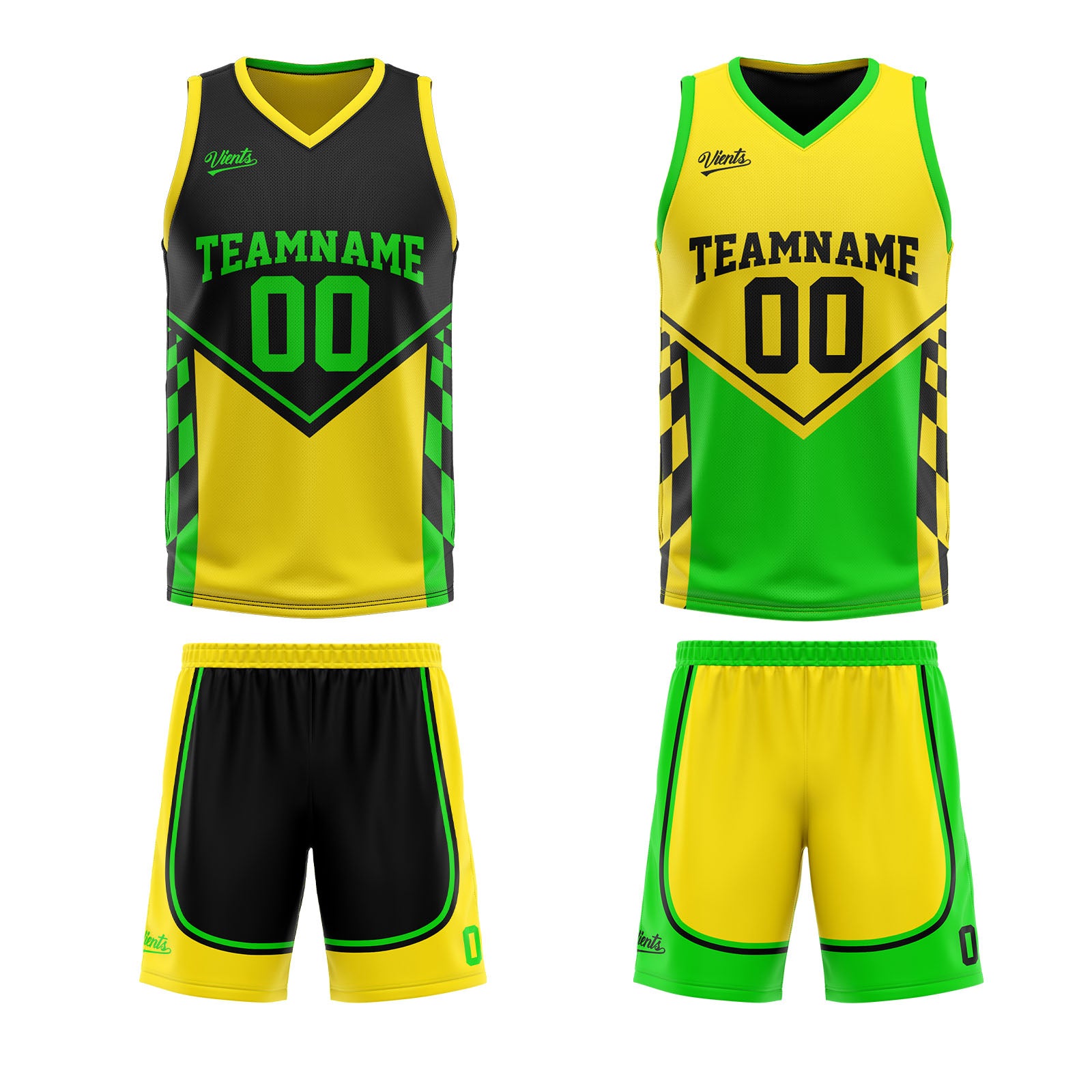 Custom Black Yellow Light Green Reversible Basketball Suit for Adults and Kids Personalized Jersey