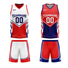 Custom Blue Red Reversible Basketball Suit for Adults and Kids Personalized Jersey