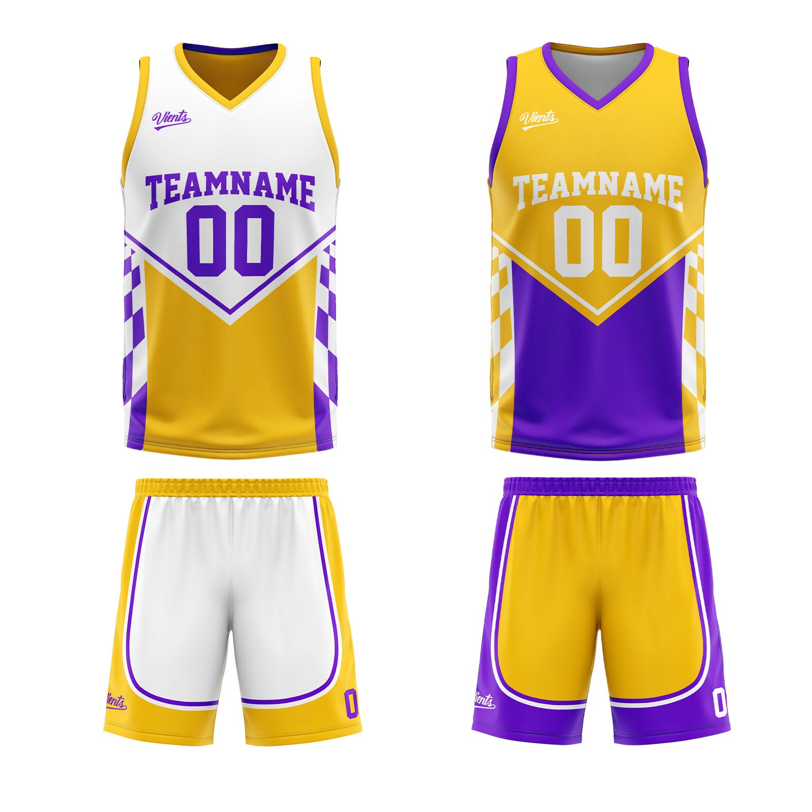 Custom Yellow Purple Reversible Basketball Suit for Adults and Kids Personalized Jersey
